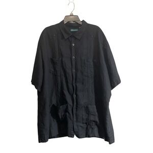 Cubavera Men's 3XLT Black Shirt Embroidered Short Sleeve Camp Button Pockets